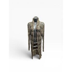 Metallic Gold Crochet Lace Hooded Cardigan Boho Festival Beach Witch Artisan